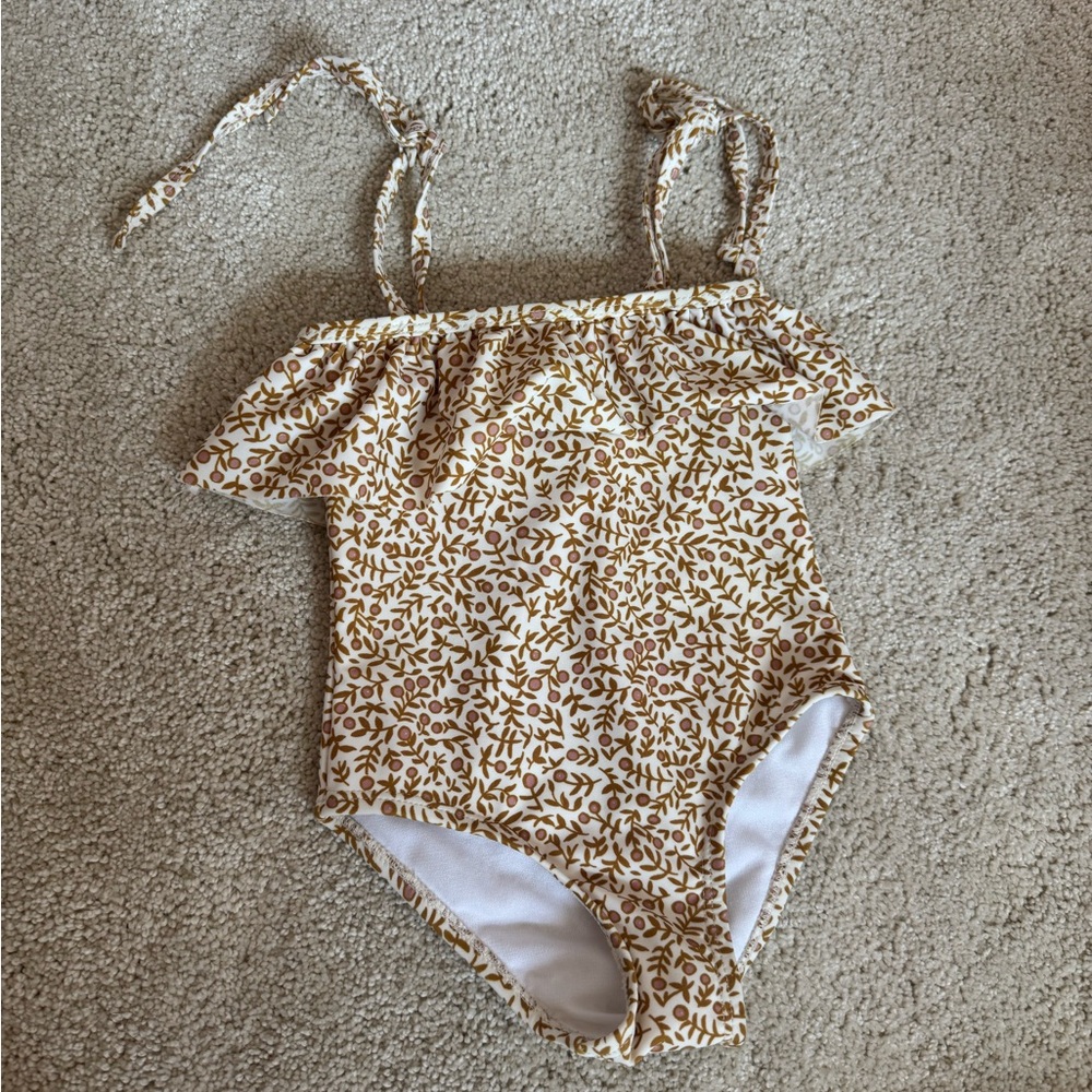 Rylee + Cru Brown Floral Kids Swim One Piece